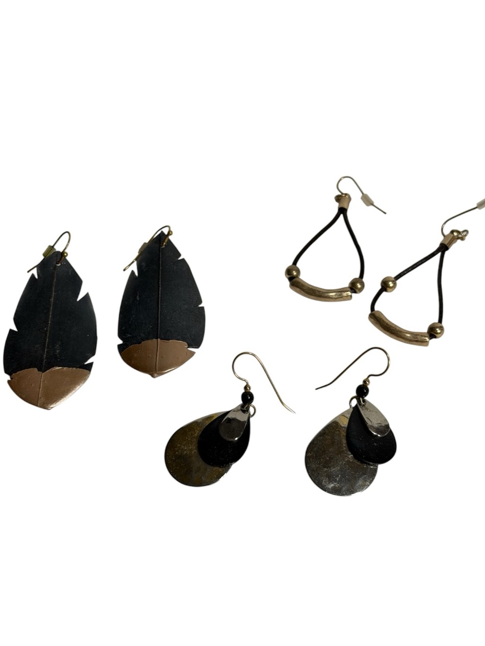 Gold Dipped Inner Tube Earrings Leather Open Teardrops Tri Color Boho Chic